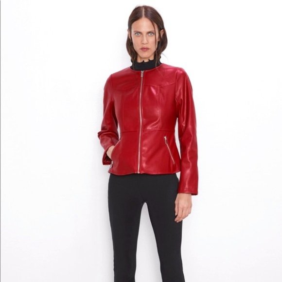 ZARA Faux Leather Red Jacket *MINT CONDITION* - Picture 2 of 8